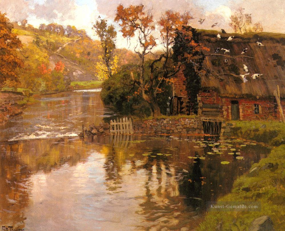 Cottage von einem Bach Impressionismus norwegische Landschaft Frits Thaulow Ölgemälde